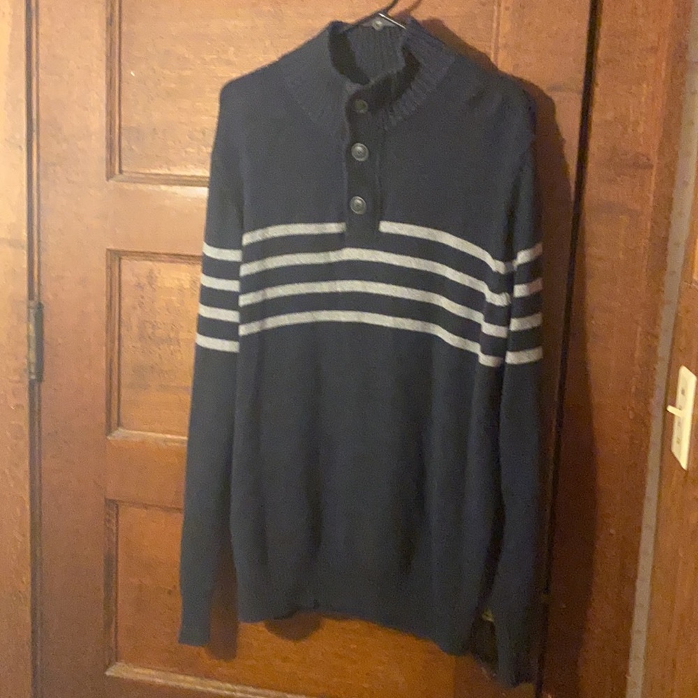 Urban Pipeline Men's Quarter Zip/ Button Mock Turtleneck Sweater sz L Navy/Gray